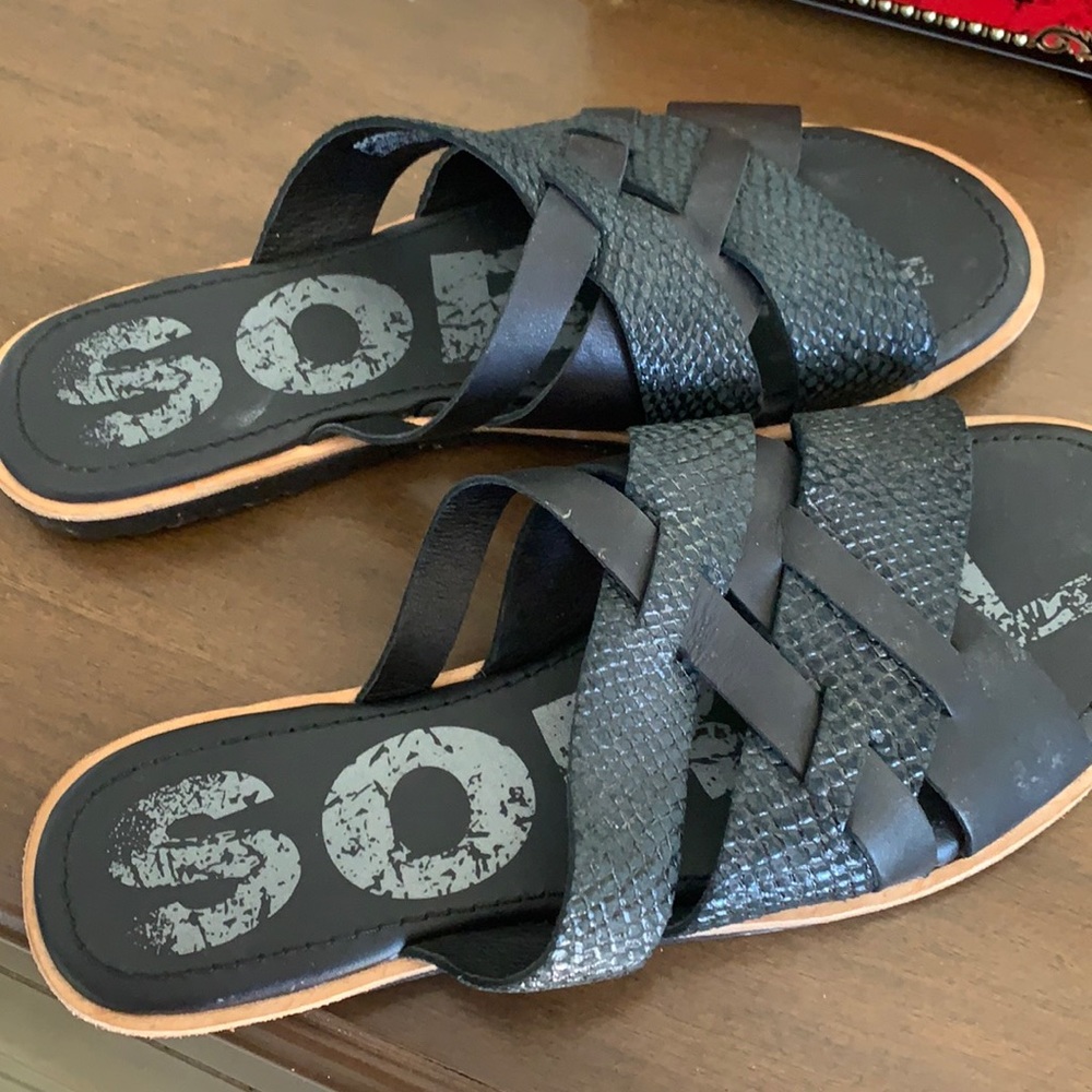 SOREL black leather sandals
